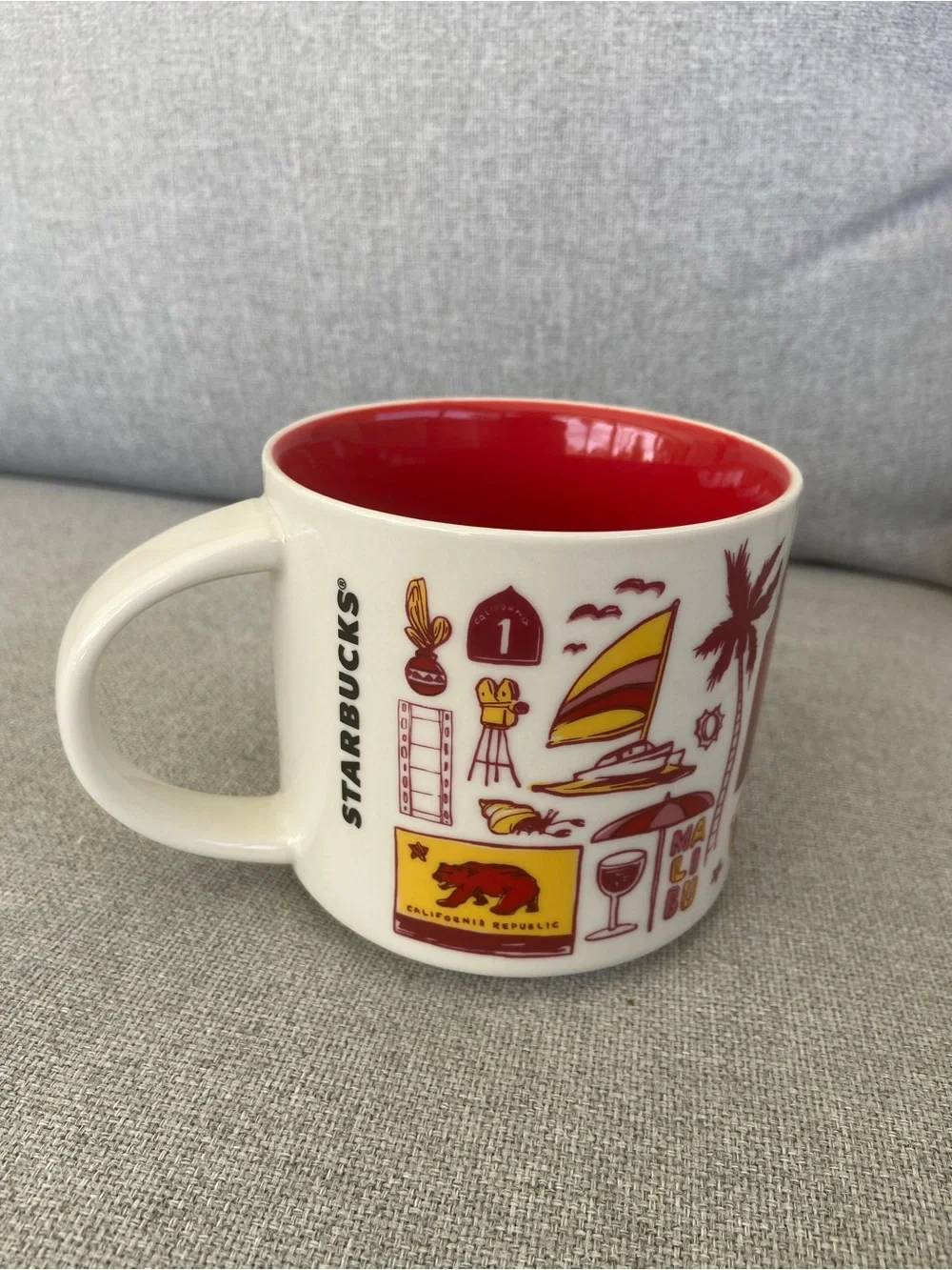 Starbucks California Mug with Red Interior and Yellow Artwork